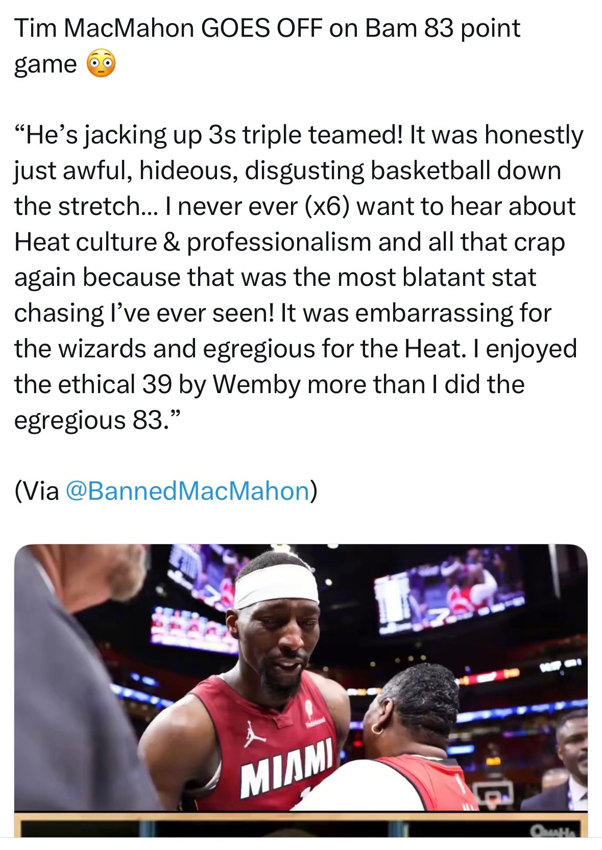 TimMacMahon直接炮轰阿德巴约得到83分：“他在被三人包夹的情况下还