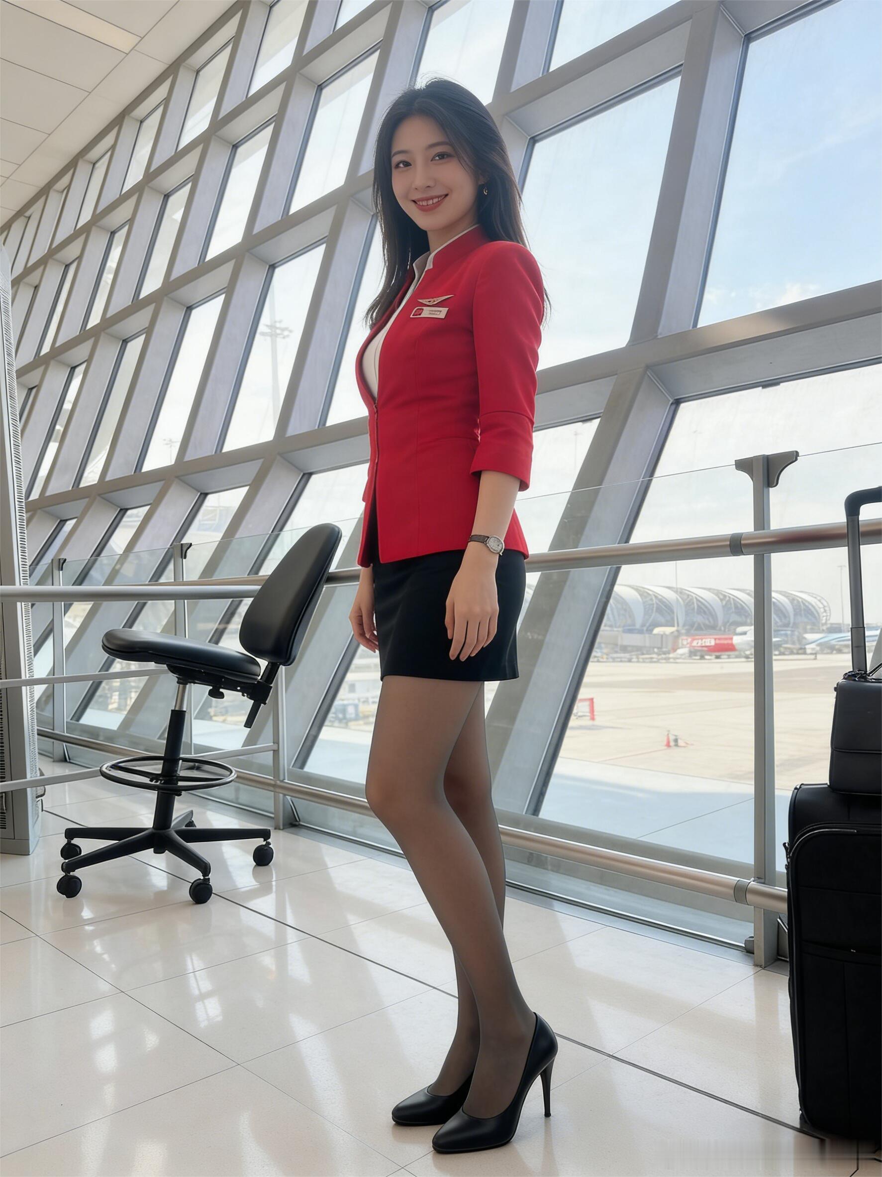 亚航空姐为啥爱披发？和国内空姐大不同~