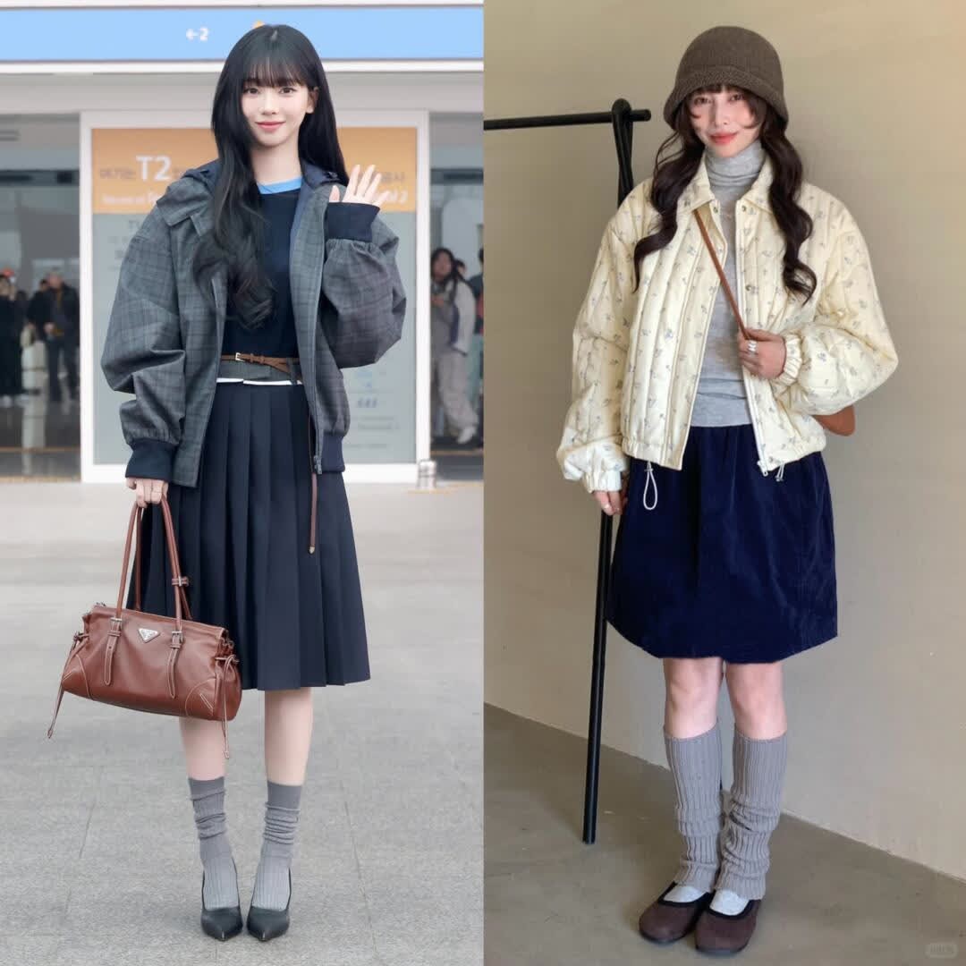 🇰🇷韩系女星ootd：26暖冬，优雅甜美半裙穿搭搭配风格：优雅清冷风俏