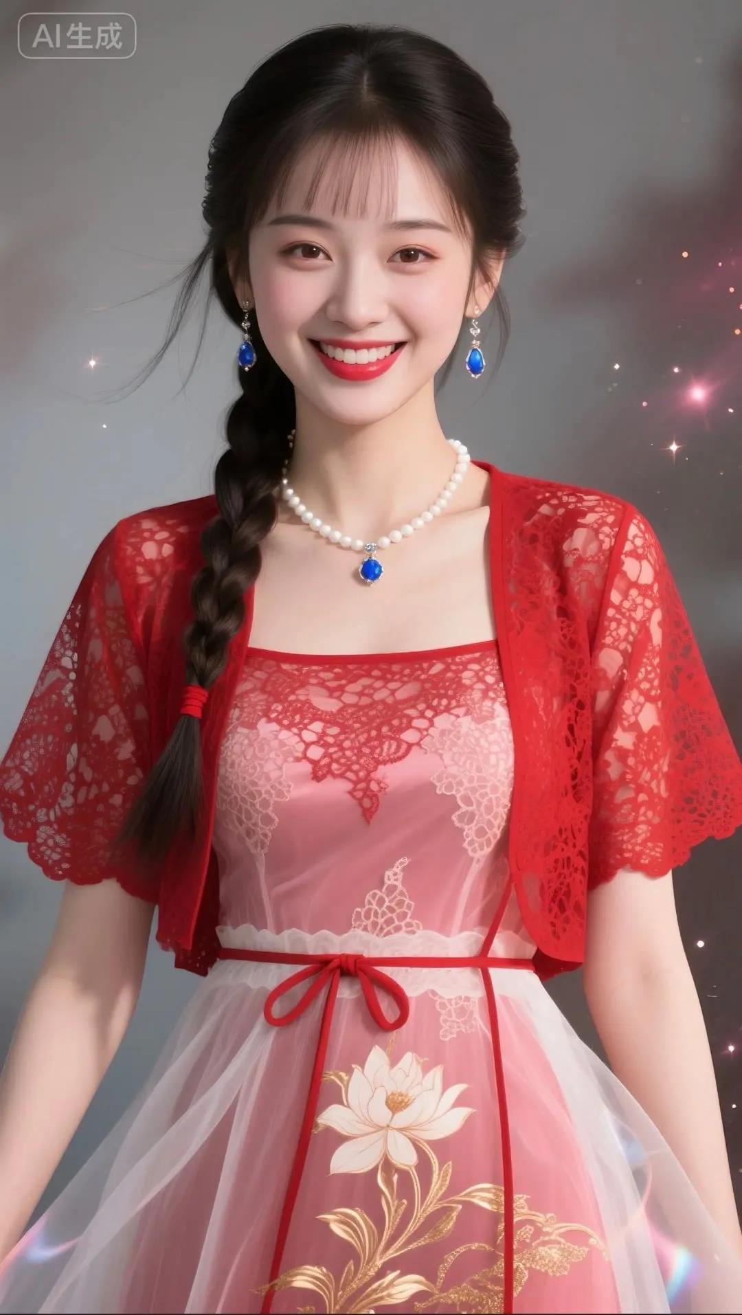 梦幻少女风，红衣飘逸，甜美笑容，仙女下凡