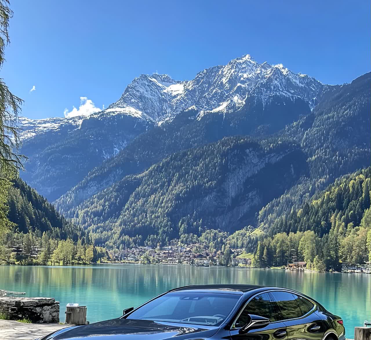 “雷克萨斯LS500h+湖光山色，这波“钞能力”与自然的碰撞绝了！”