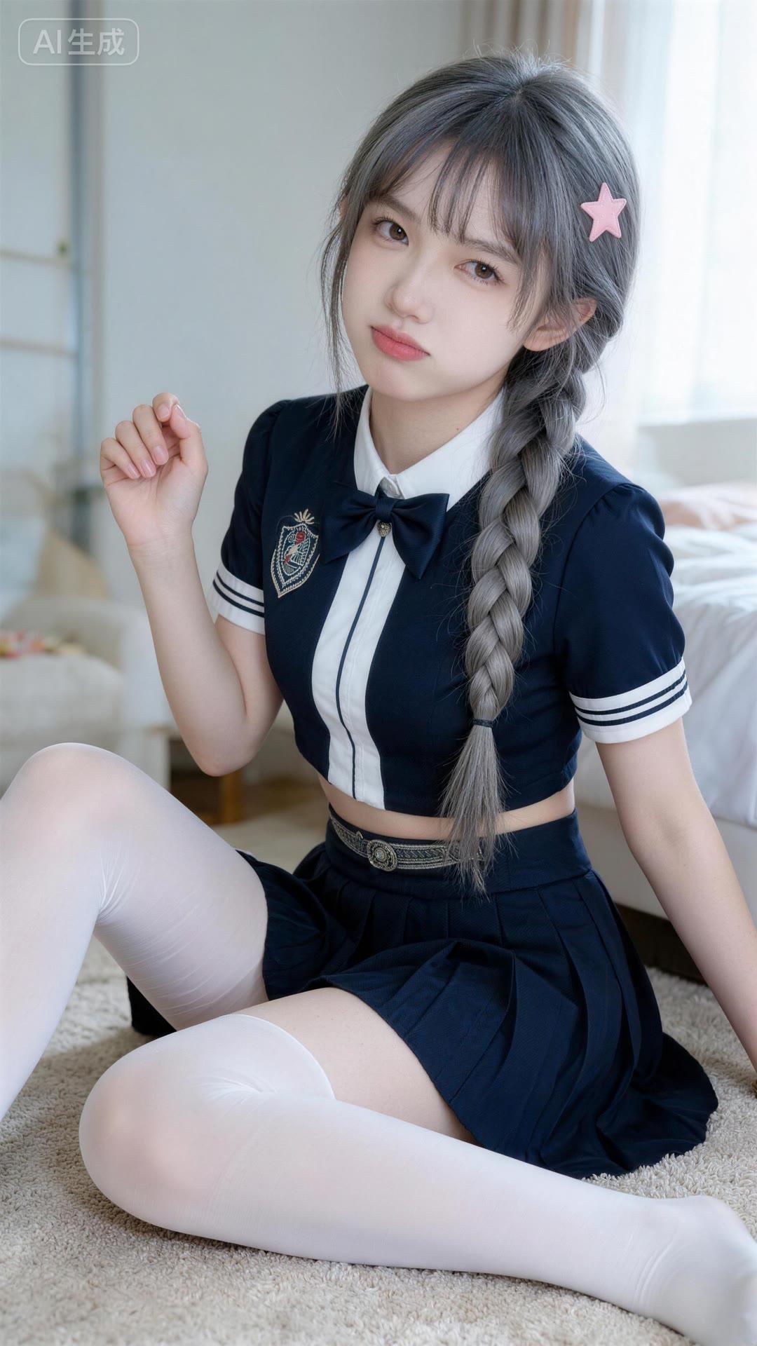 甜美少女风，校园制服穿搭，粉色发卡点缀，可爱满分！💖📸