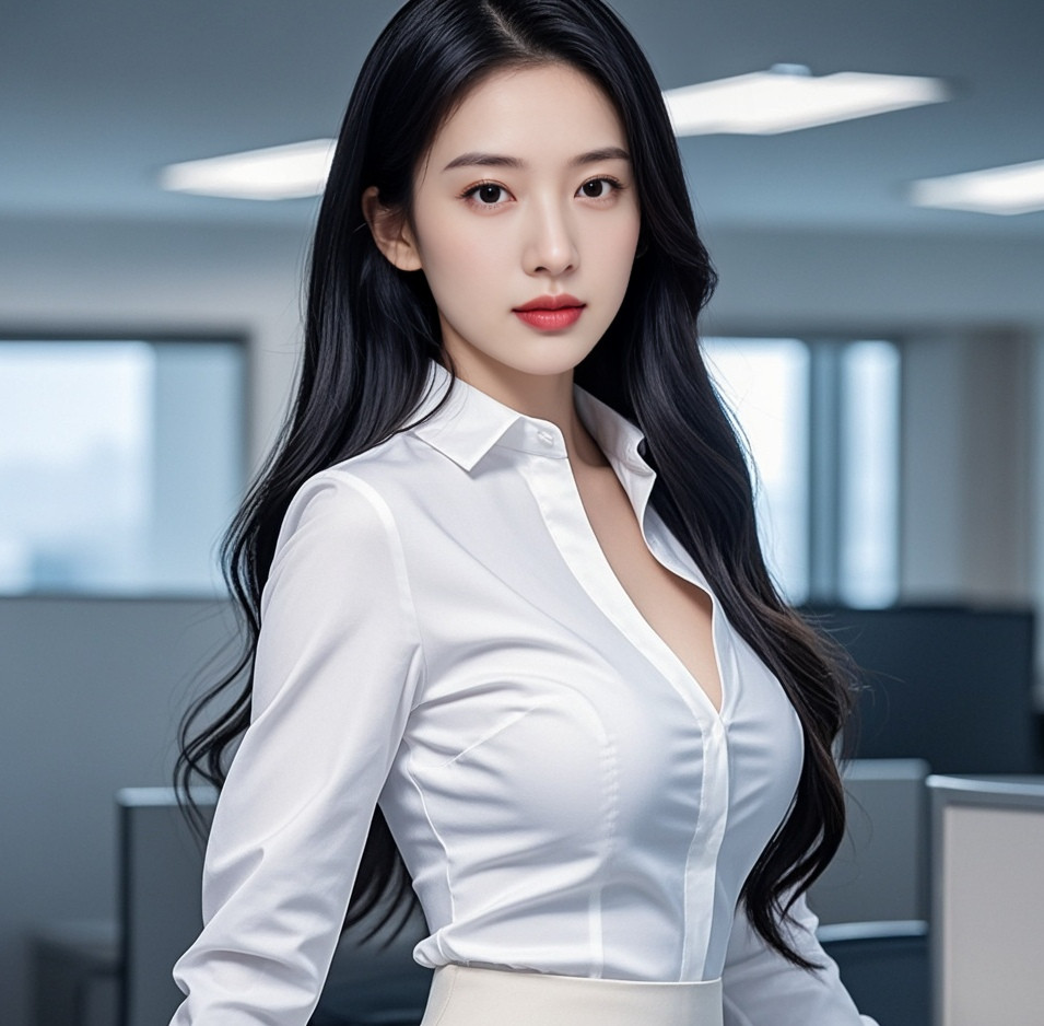丰腴曲线衬衫裹，包臀裙摆勾魂火