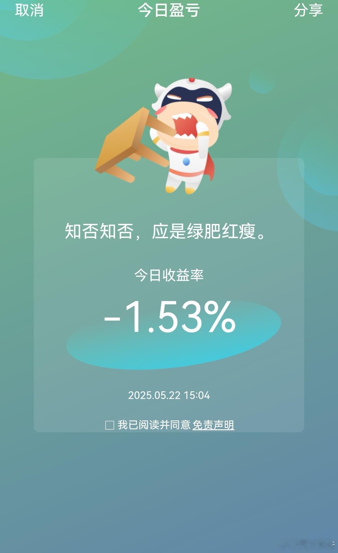 保住了昨天的部分盈利，尽管回吐了一半多，但赚多吐少，就是一种胜利！明天大概率小赚