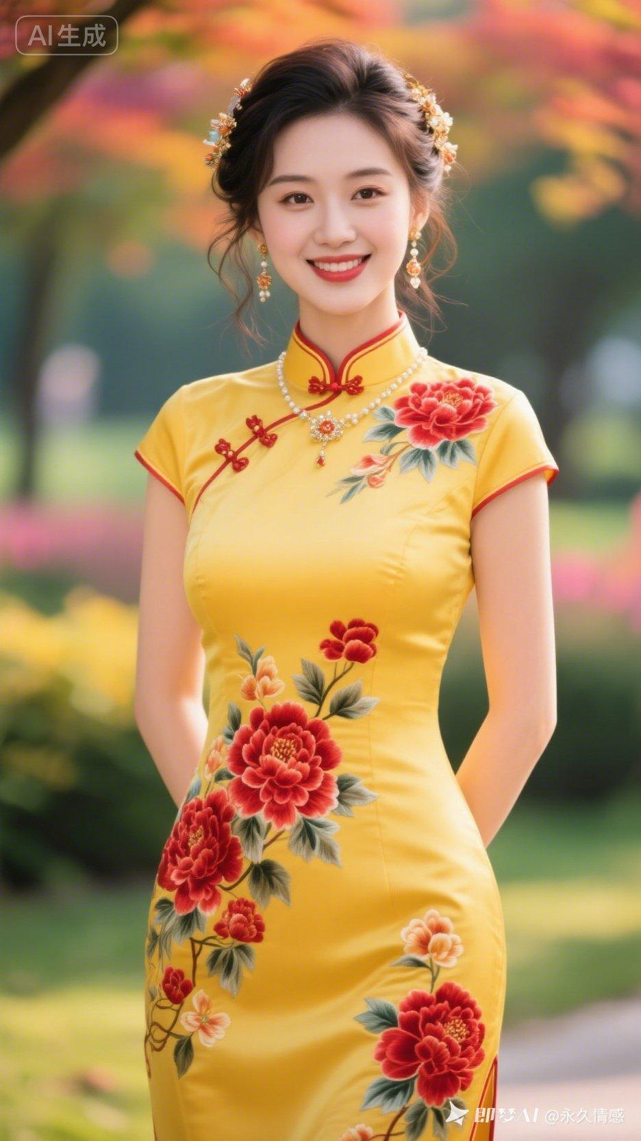 “秋日暖阳下，旗袍美人绽放光彩”🌟💃🌸