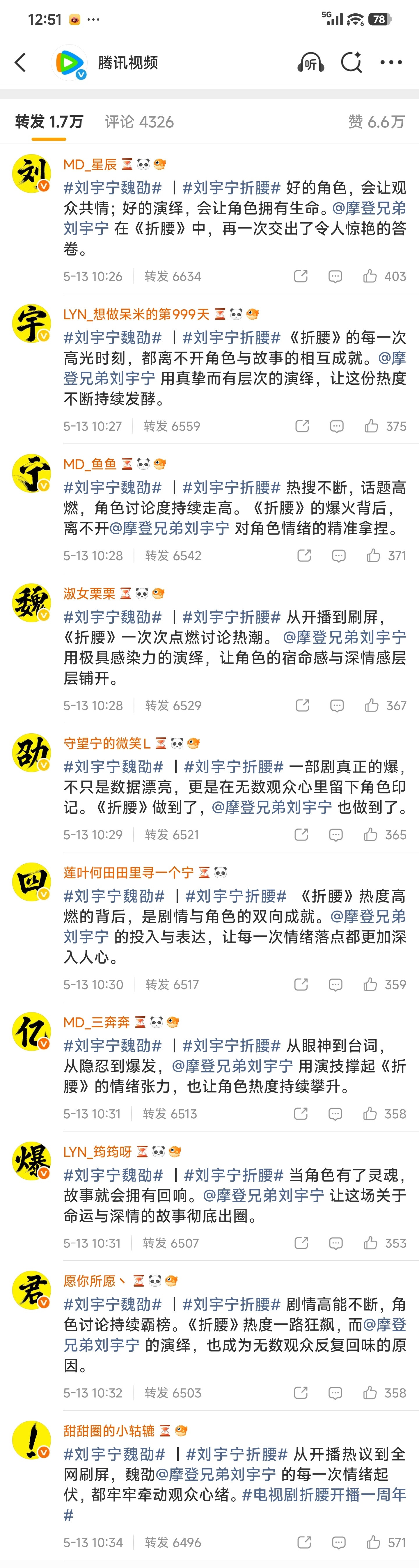 刘宇宁粉丝给🐧官微《折腰》一周年的帖子排字了，四亿暴君的粉丝果然名不虚传！