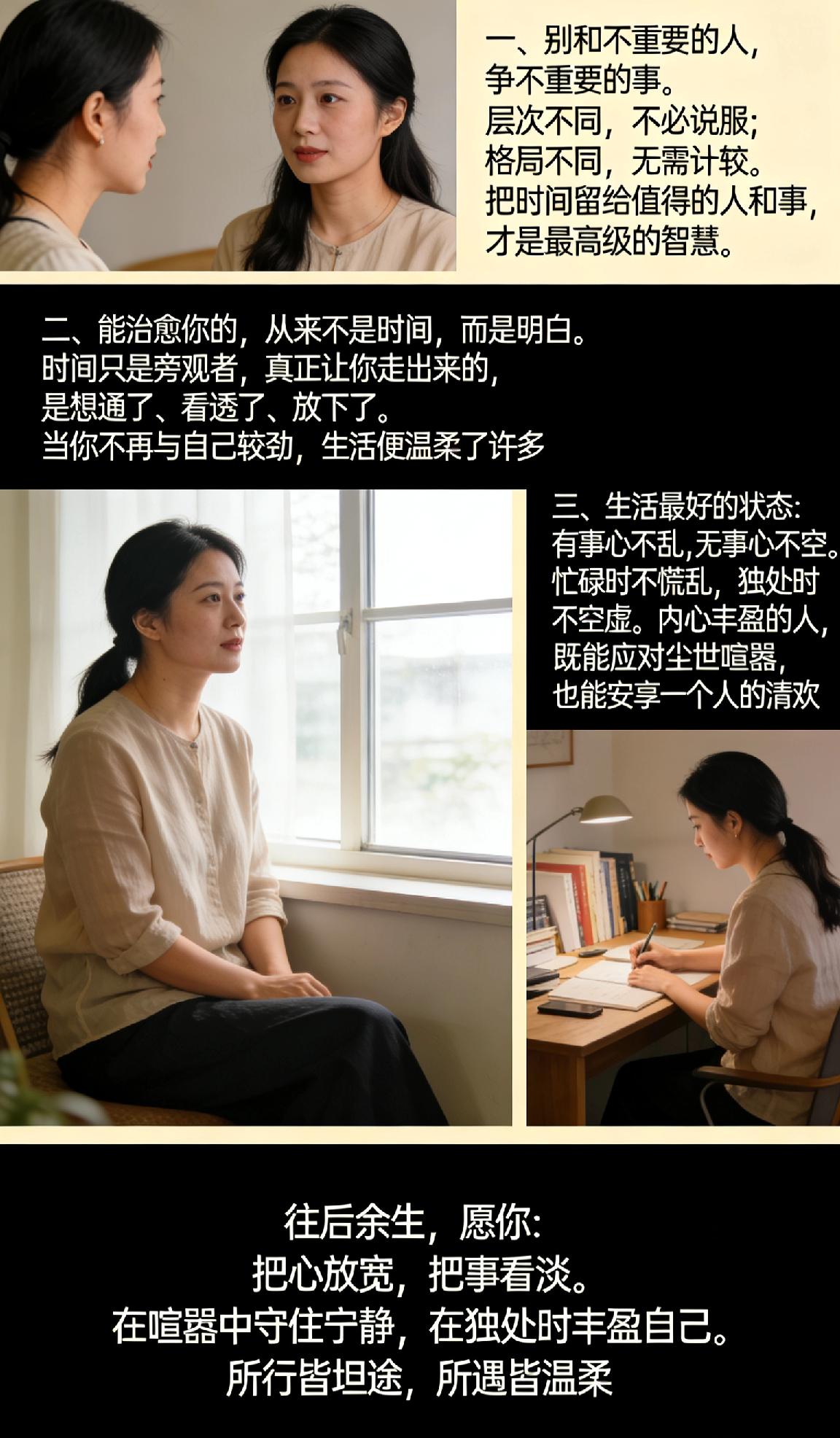 人生有三重境界，越早明白，活得越通透。一、别和不重要的人，争不重要的事。层