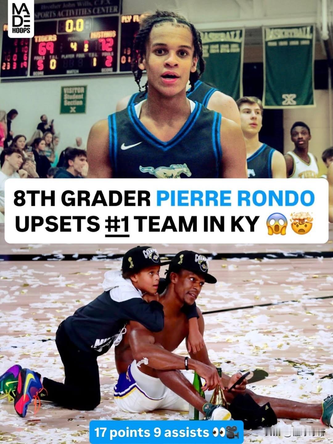 NBA球星的基因太强大了，隆多13岁的儿子爆砍17分4篮板9助攻3抢断数据!