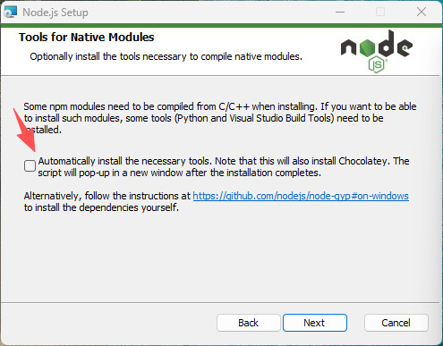现在的很多AI桌面工具会用到nodejs，在安装时，千万不要勾选这个。nodej
