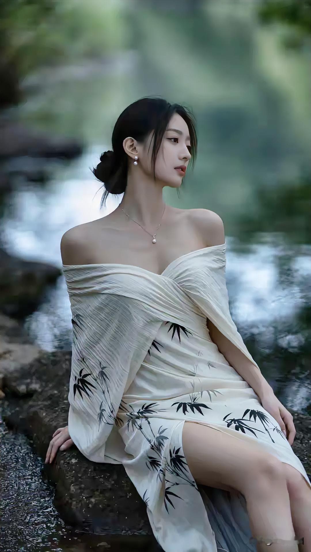 竹林深处，一袭白衣，静谧如画。