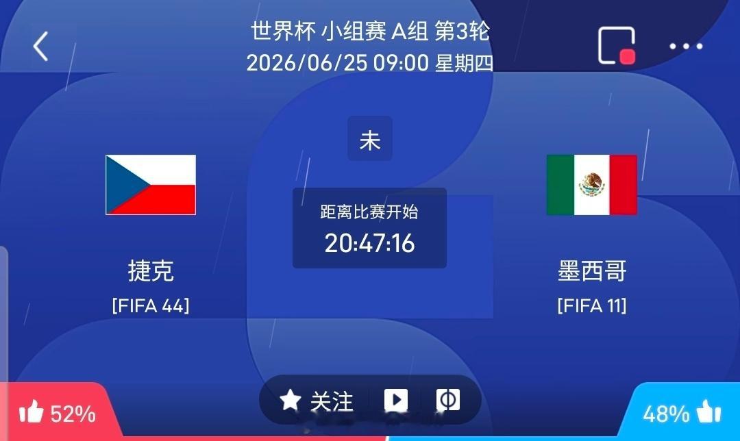 【足球】周三054世界杯方向：捷克vs墨西哥世界杯：捷克VS墨西哥时间：2026