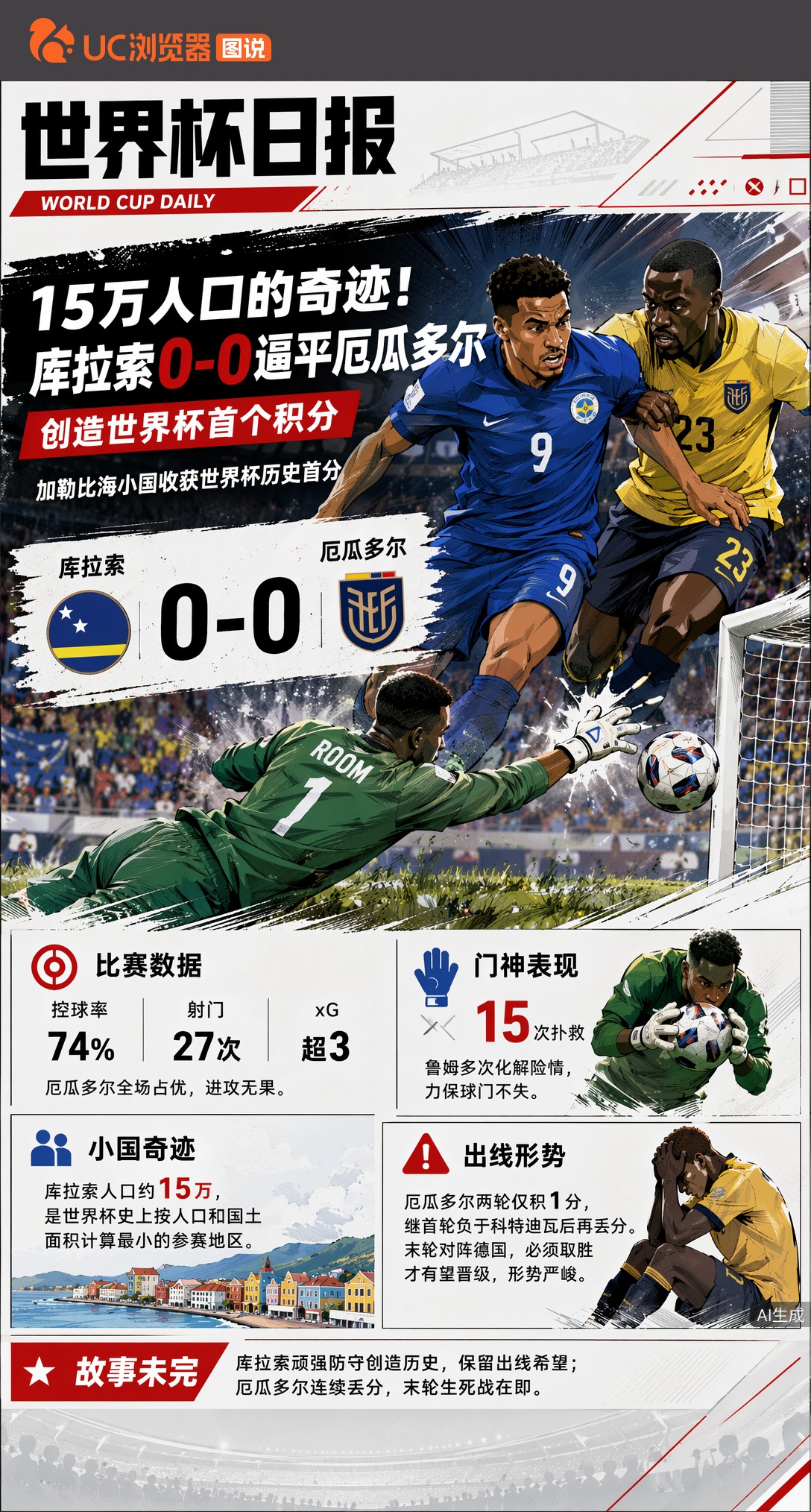 15万人口的奇迹！库拉索0-0逼平厄瓜多尔，创造世界杯首个积分