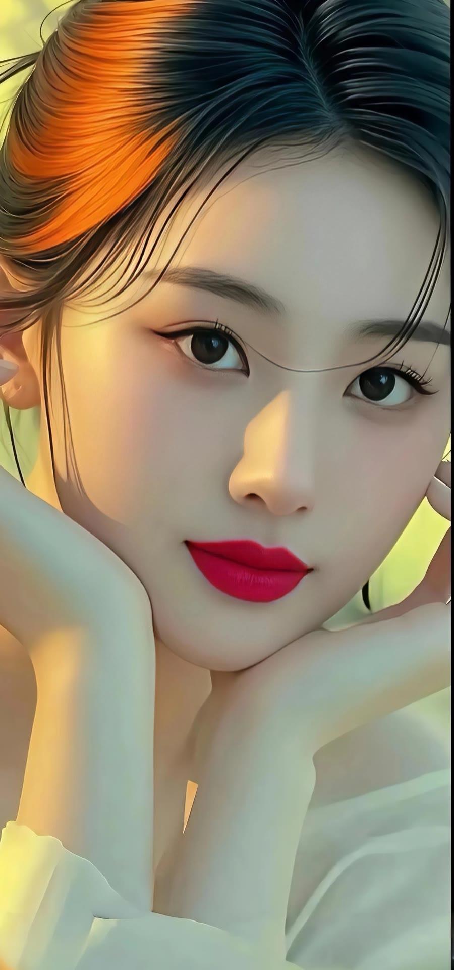 温柔甜美的少女，红唇轻启，仿佛在诉说心中的秘密。