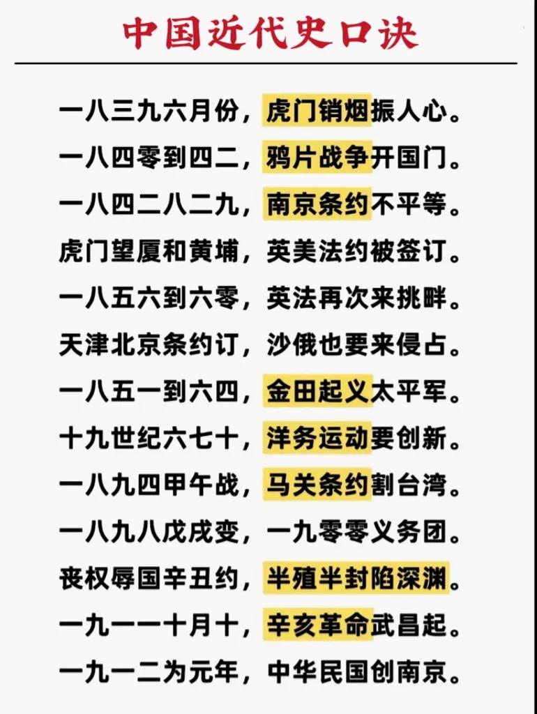 中国近代史口诀、党史口诀