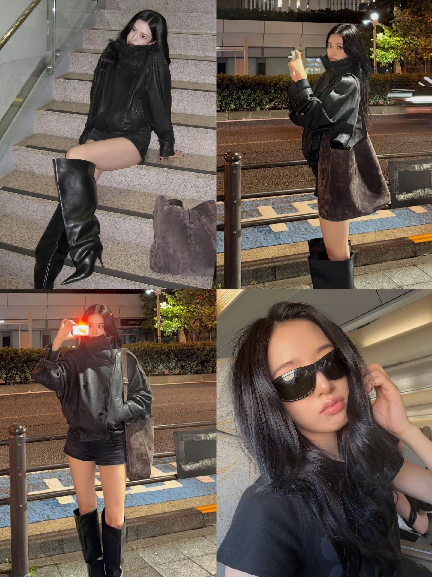 宥真尼想必也是深知自己穿皮衣美丽吧。继白色短风衣后的下一个爆款？安宥真宥真iveins欧美风