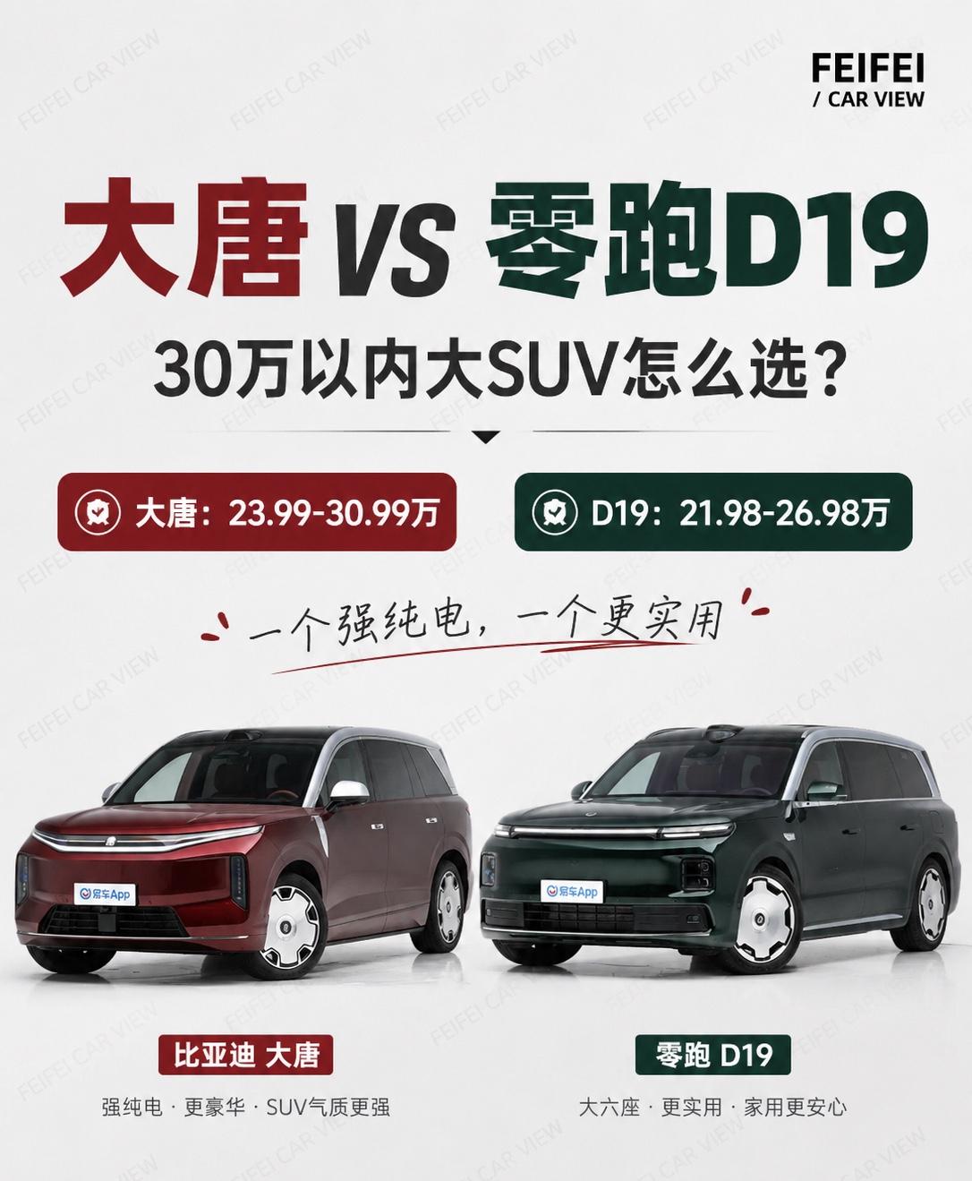 大唐和零跑D19怎么选？答案真不是谁更贵大唐EV上市之后，零跑D19确实被很多人