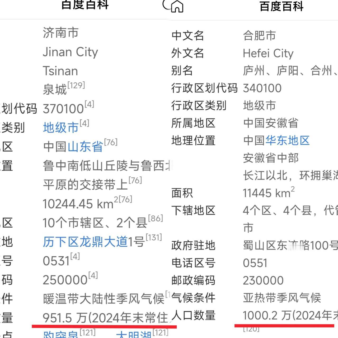 虽说济南的经济实力略胜合肥一筹，但是人口增量看起来很一般。毕竟山东省的人口体量是