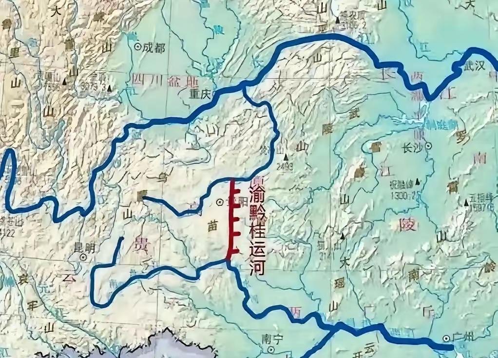 渝黔桂运河沿线河流的水资源径流量主要水源：两大水系的水量支撑