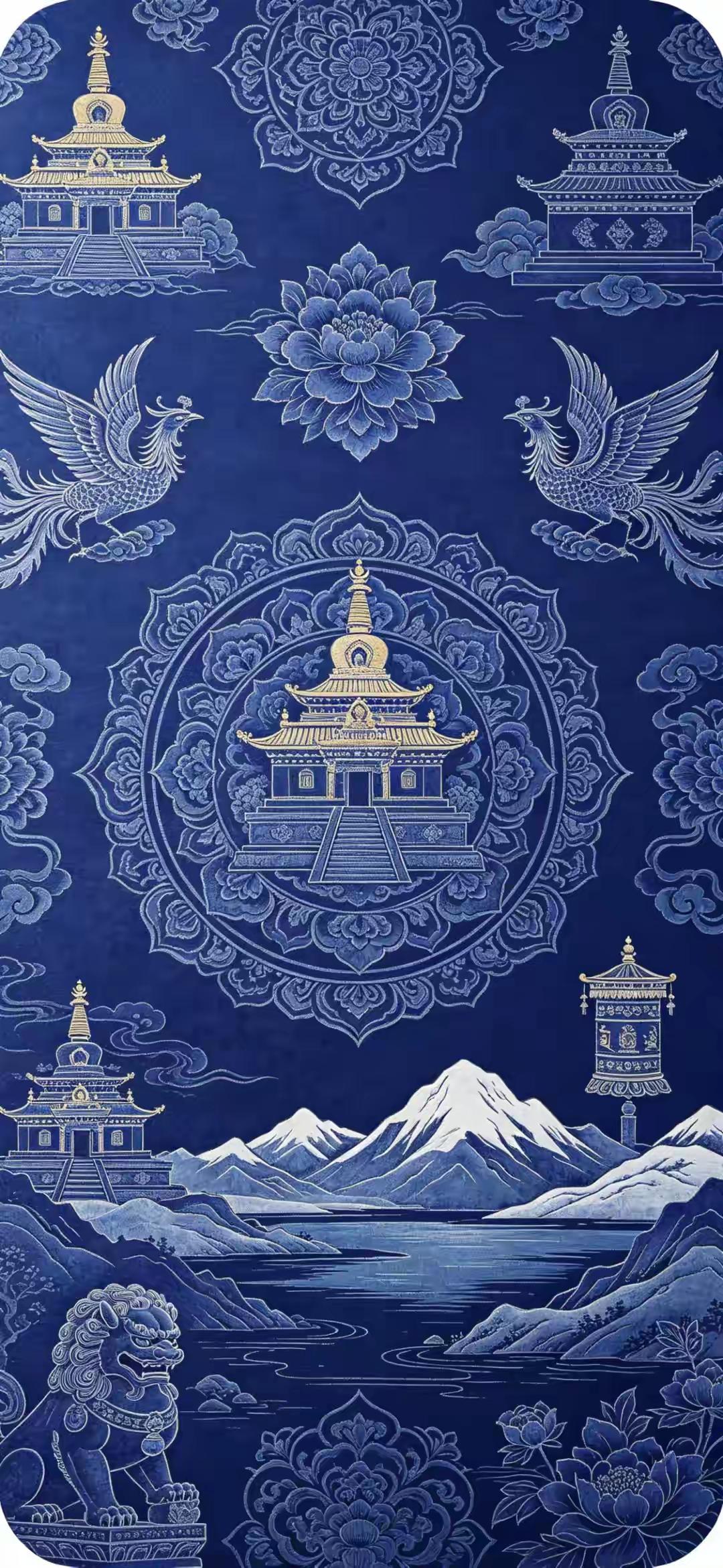 国风壁纸～九种东方雅韵，藏尽中式浪漫。一底一色，一纹一吉，亭台花鸟、仙兽山水，