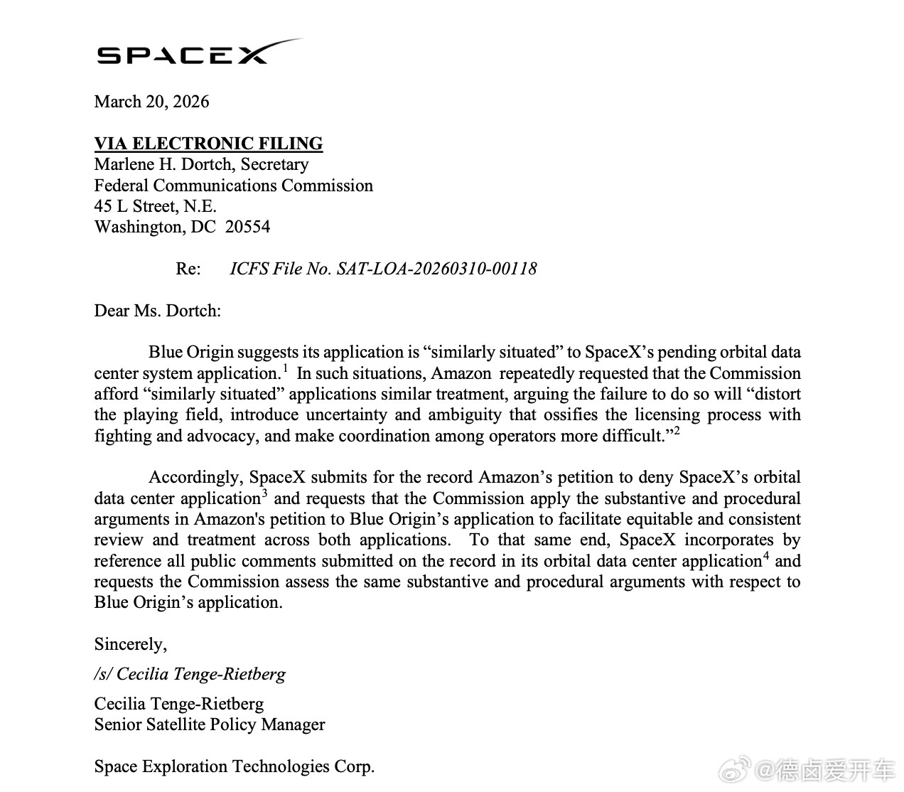 AI商战已经打到外太空了。SpaceX刚刚向FCC提交正式信函，直接回怼亚马逊