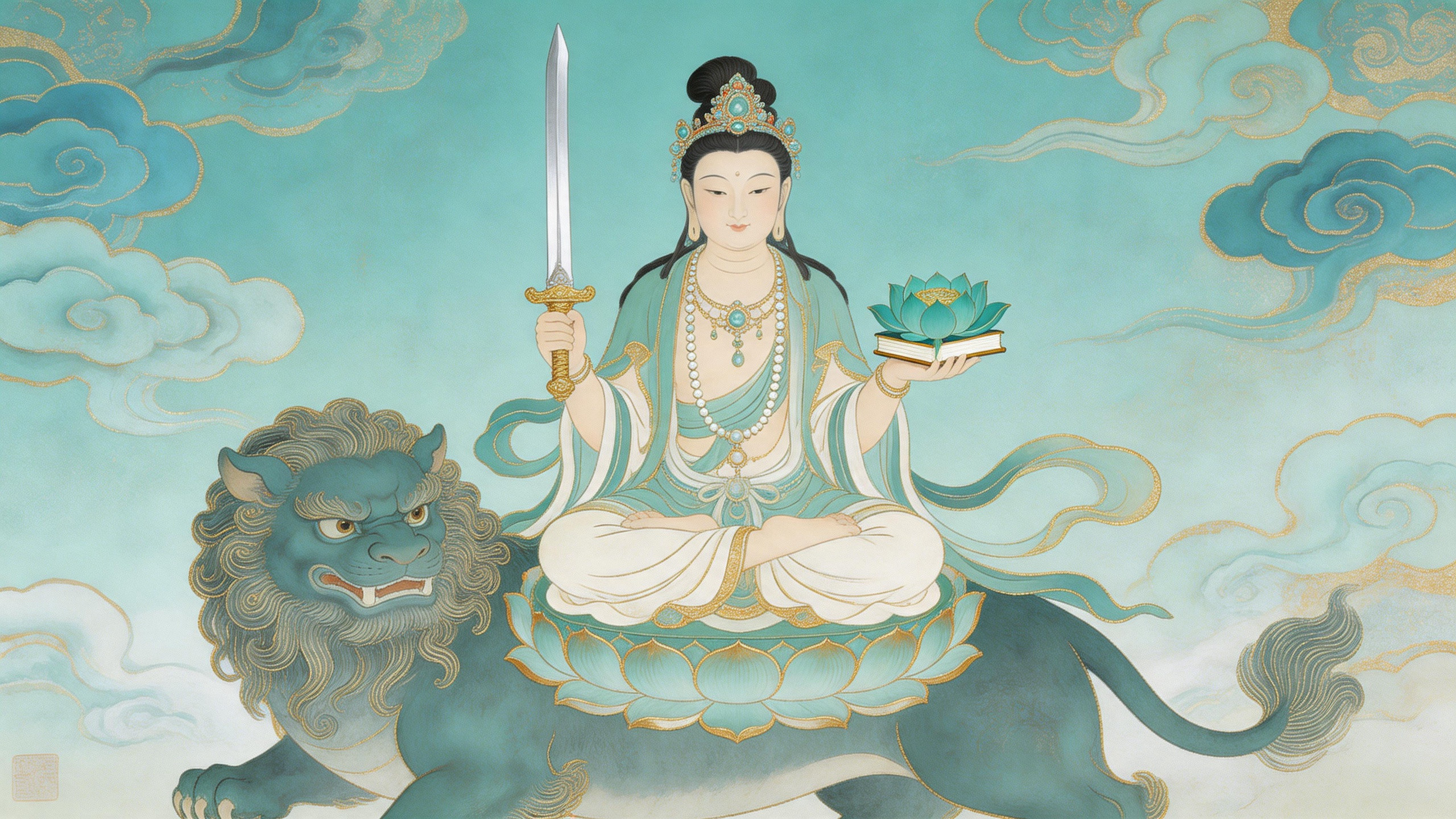 智断千忧，福满心头；文殊相伴，岁岁无忧。