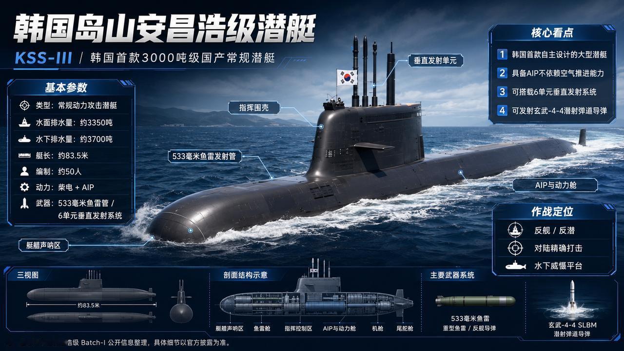 韩国岛山安昌浩级潜艇，韩方项目代号通常称KSS-III，是韩国海军第一型真正意