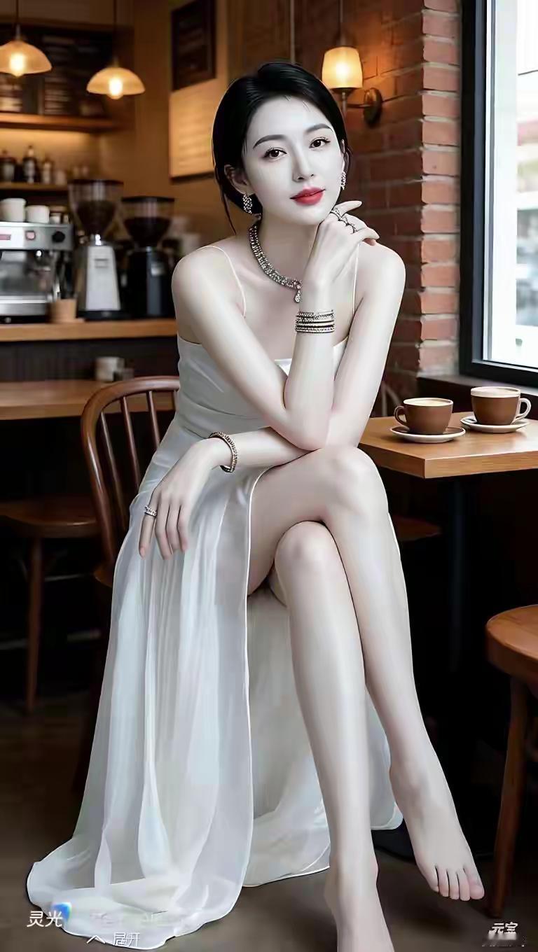 优雅咖啡馆，白裙美人，静享时光