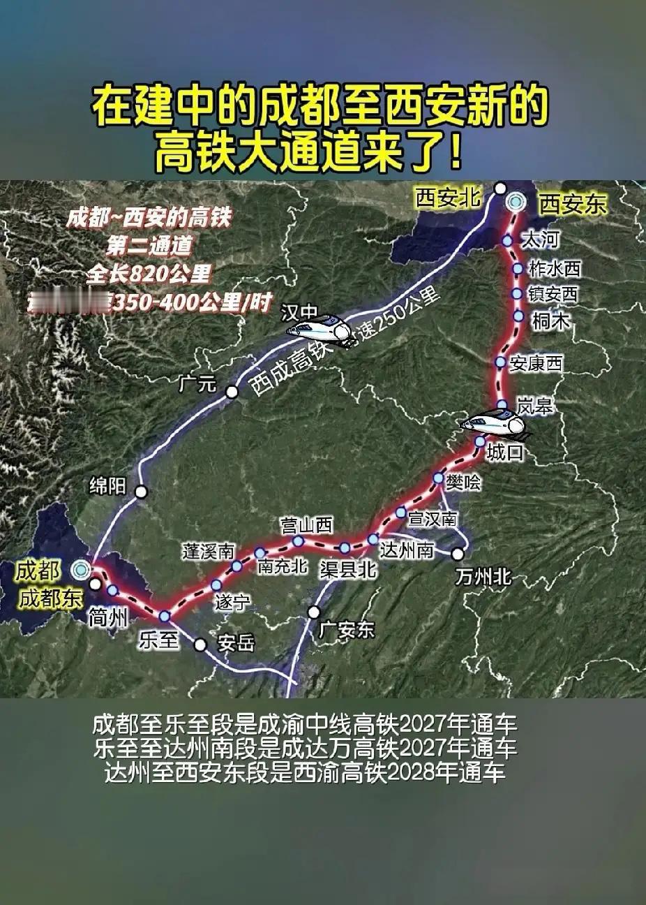 成都到西安新的高铁大通道来了成都至西安高铁新通道（预计2028年建成）将大幅