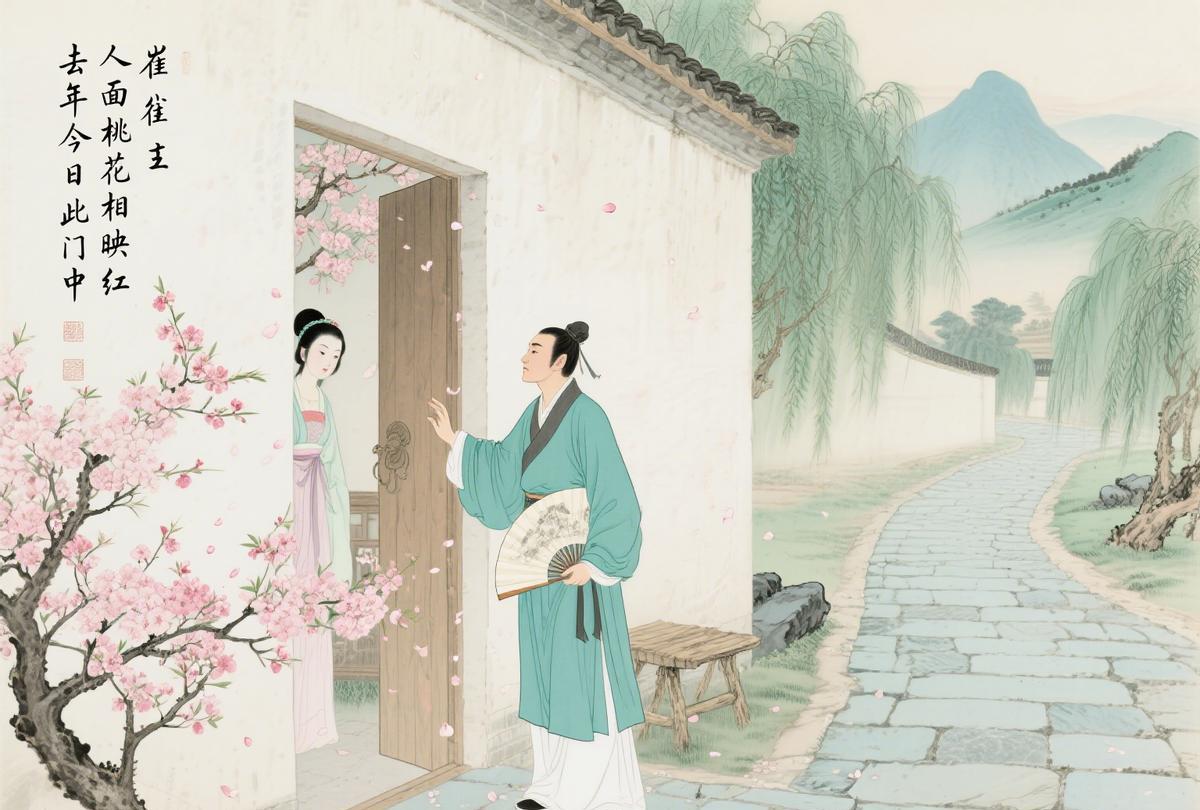 崔护张泌的“桃花诗缘”：诗韵流转，各绽芳华在中晚唐的诗坛，崔护凭借一首《题都