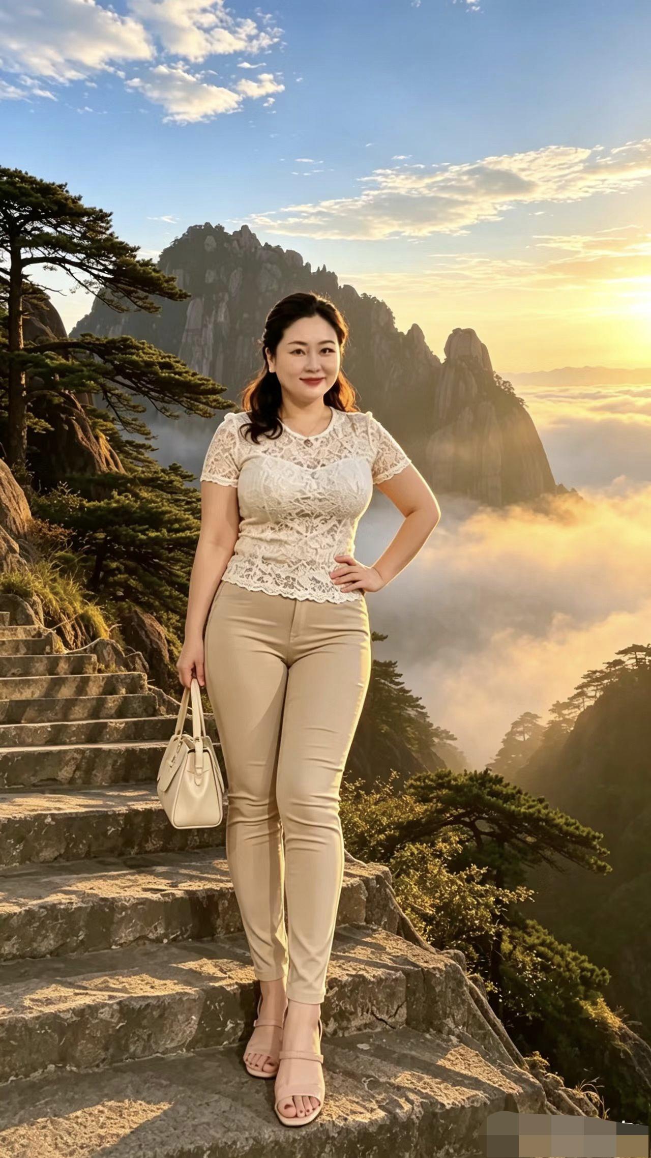 登上黄山之巅，我遇见一场金色云海日出我沿着石阶缓步登高，终于站在黄山观景台