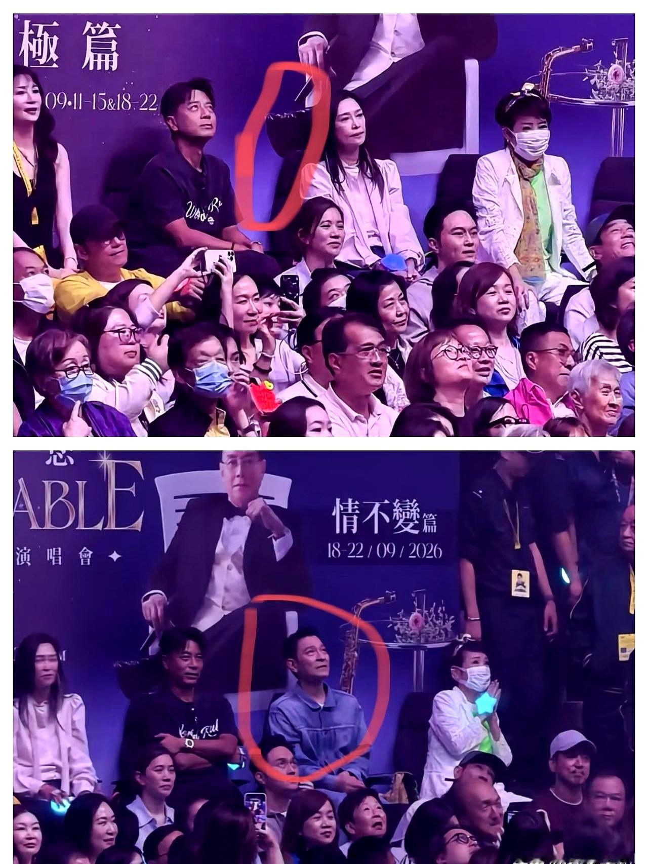 刘德华低调现身谭咏麟演唱会台下，还真被眼尖的歌迷给猜中了当时观众席挤得密密麻麻，唯独李克勤身边特意留