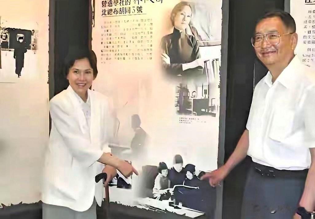 照片中，林徽因的女儿梁再冰、儿子梁从诫已至暮年。姐弟俩满头白发，发丝稀疏，脊背微