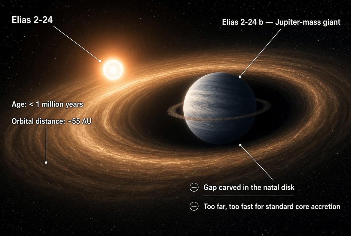 天文学家们已经确认了已知最年轻的行星：Elias2-24b。它不到一百万年历