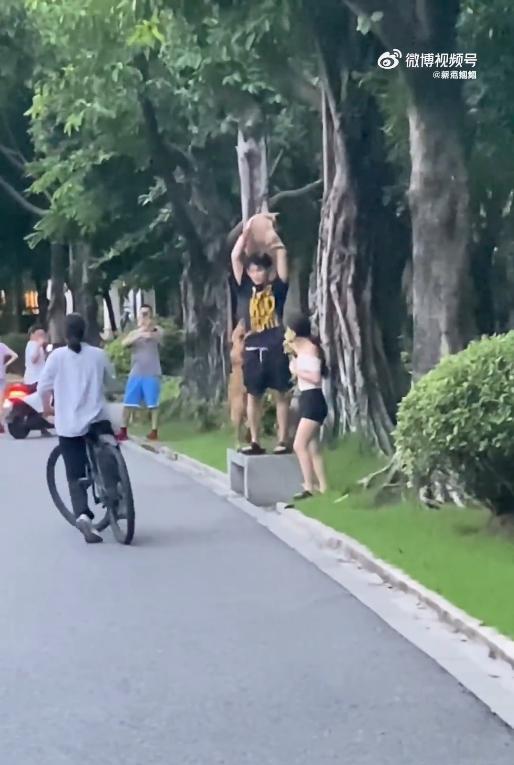 太可怕了！9月26日，广东，一对情侣在公园遛狗，突然，一只未拴绳的大狗扑了过来