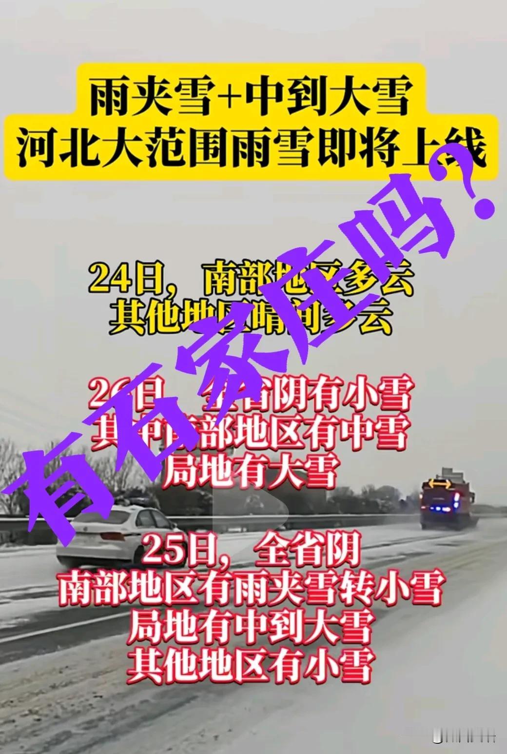 【雨夹雪+中到大雪】准吗？有石家庄吗？看天气预报说，河北大范围雨雪即将上线！石家