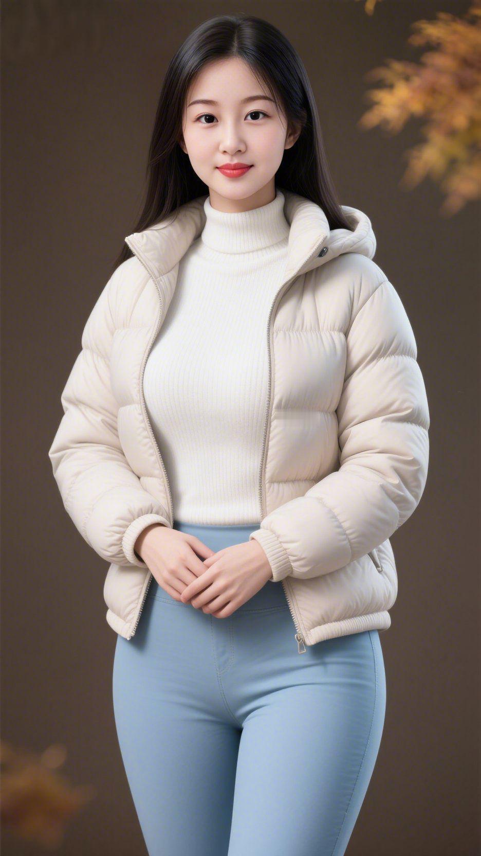 《暖冬里的浅柔意》棕调背景裹着秋的余温，她是这暖色里轻落的一抹浅柔——蓬松
