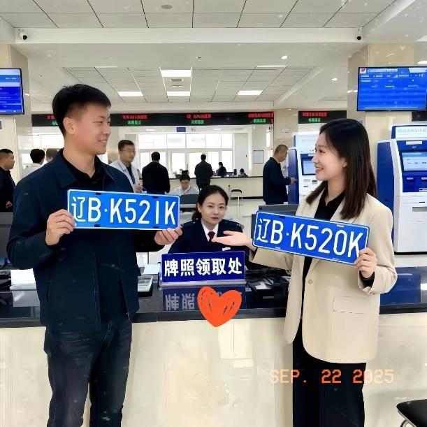 辽宁车管所最近也太会搞事了吧！一男一女同时去拿车牌，眼瞅着俩人对视那瞬间
