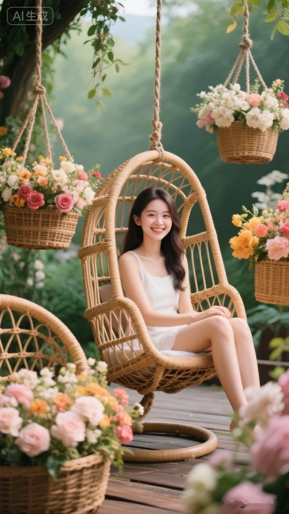 在花海中荡秋千，享受美好时光🌸🍃