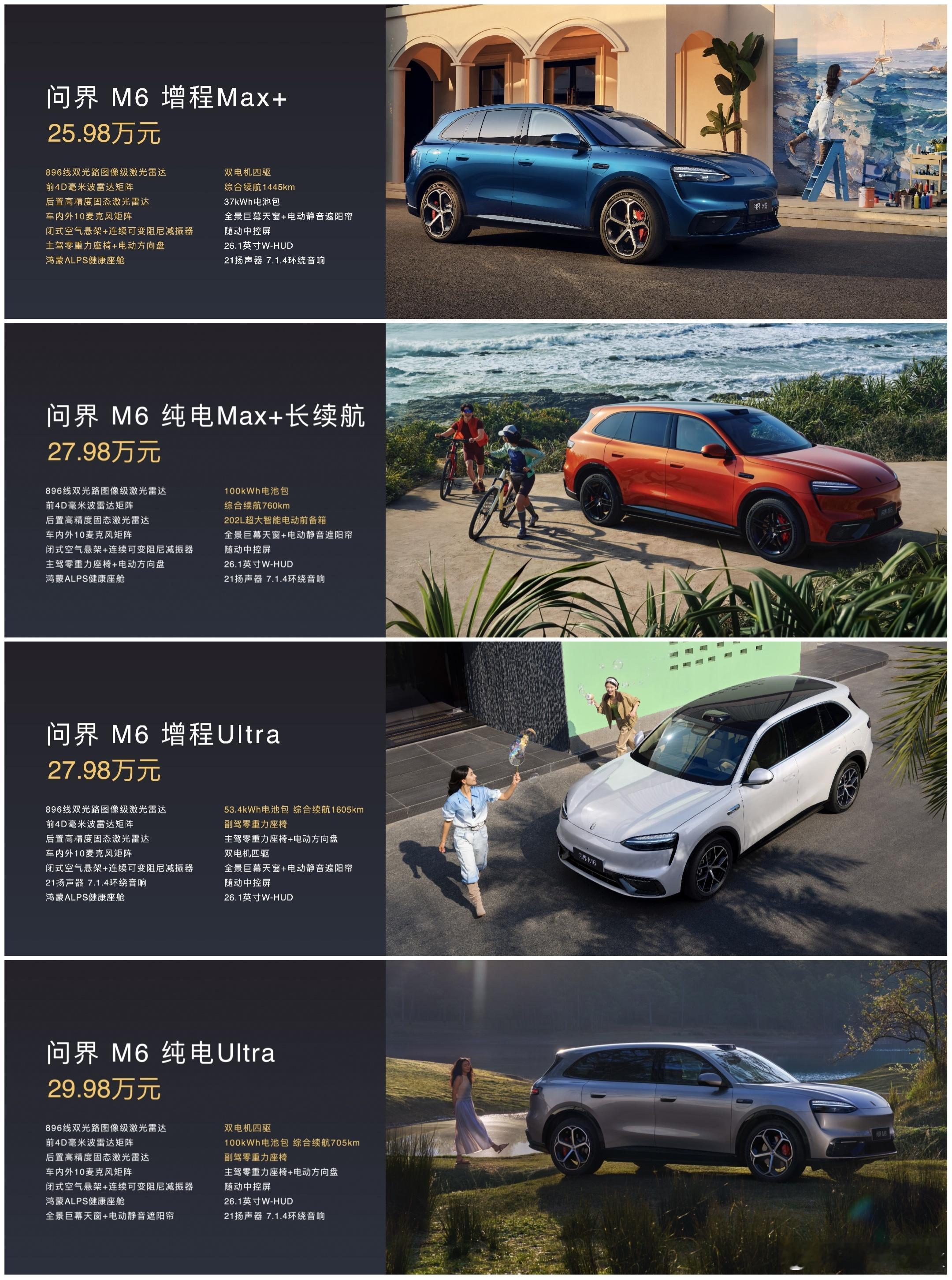 问界M6价格也来了，比预售价格少一万：问界M6Max+增程版25.98万