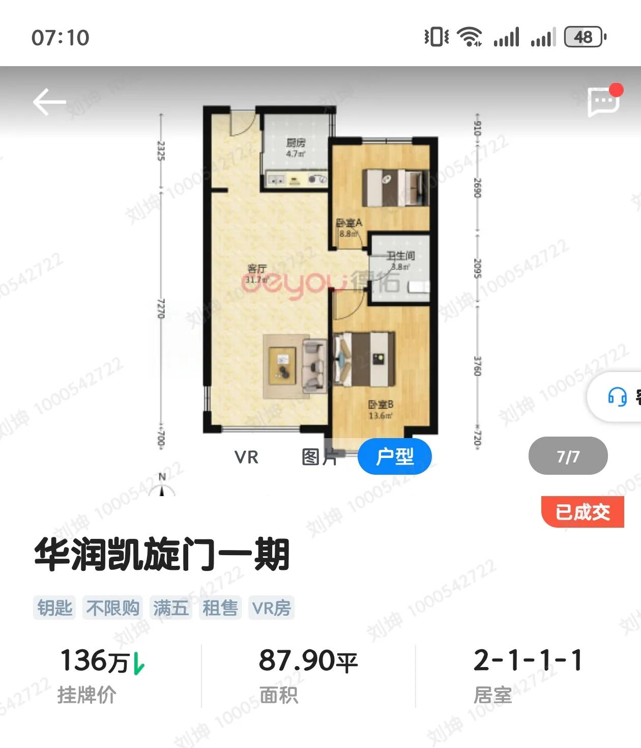 昨天华南华润凯旋门一期卖了一套高层89平，挂牌价136万，成交价129万。上线