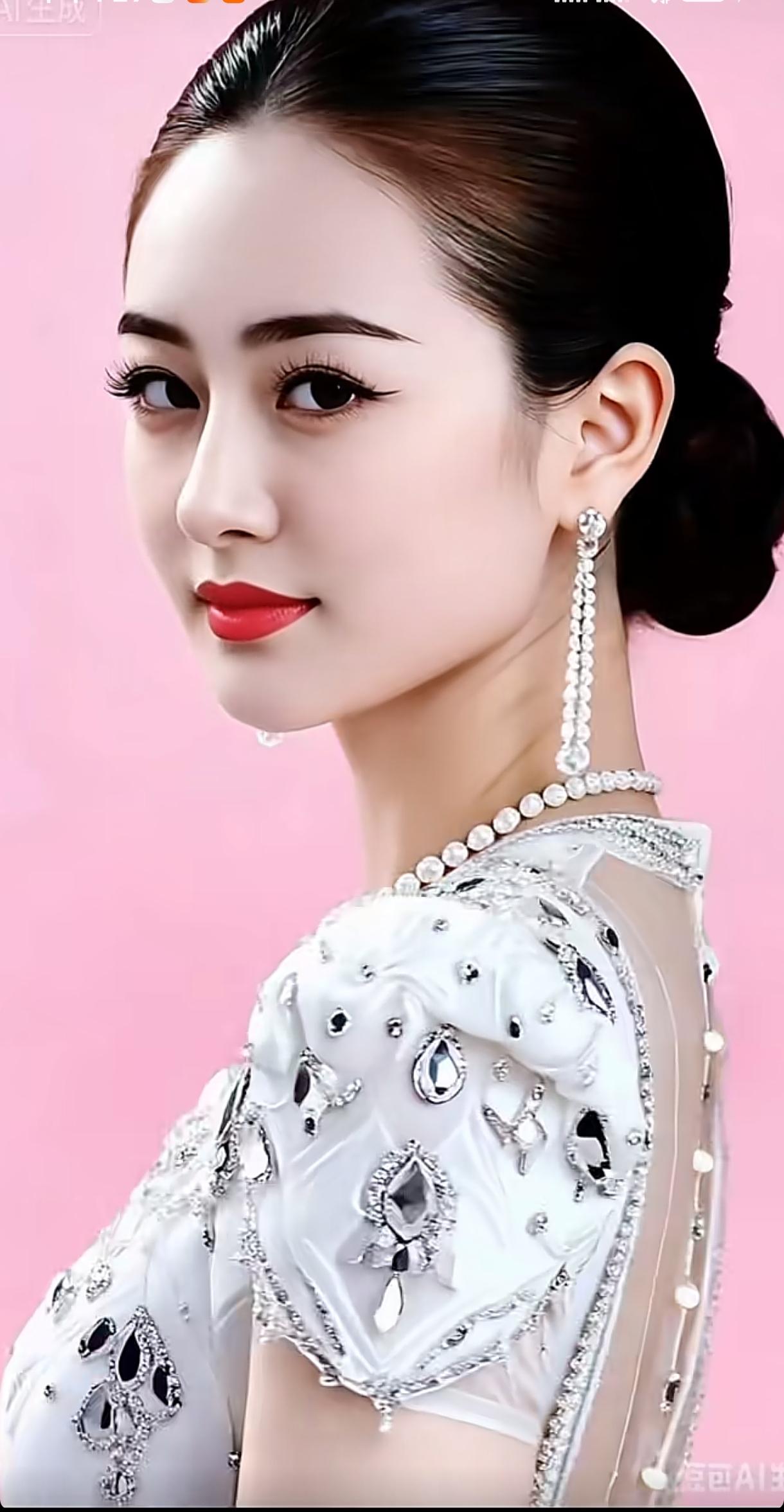 优雅红唇，闪耀珠宝，粉色背景下的华丽礼服，尽显女性魅力！优雅自信穿搭分享黑白花