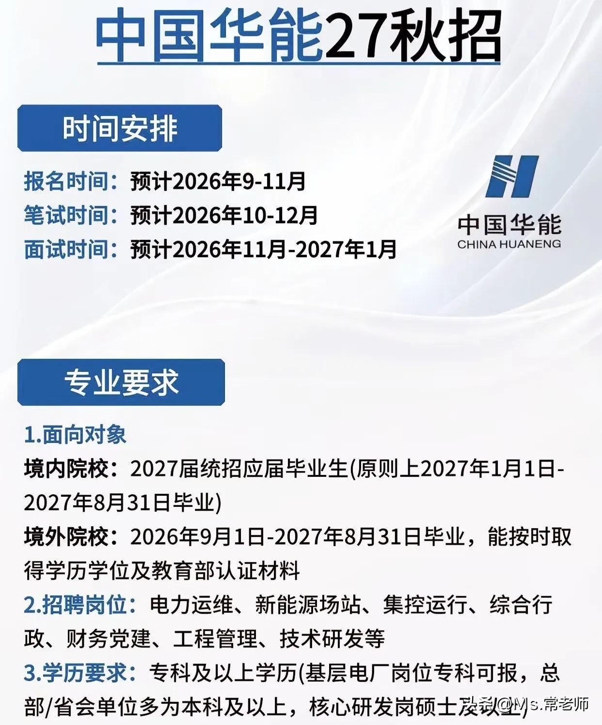 同学们，中国华能这场2027届秋招的事儿，这可是你们毕业前最值得抓住的“硬核机会