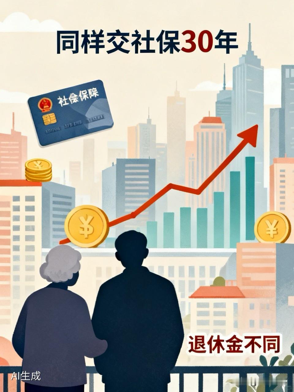 同样交了30年社保，我爸退休金只有我妈的一半热榜上"同样交社保30年退休金不