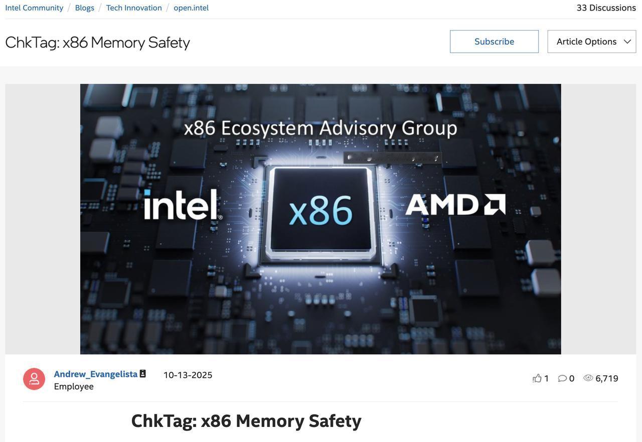 Intel推出ChkTag：为x86架构补上“先天安全短板”Inte