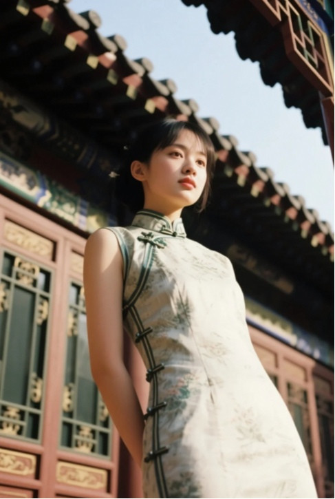 旗袍美眉身段妖娆，一颦一笑皆是风景