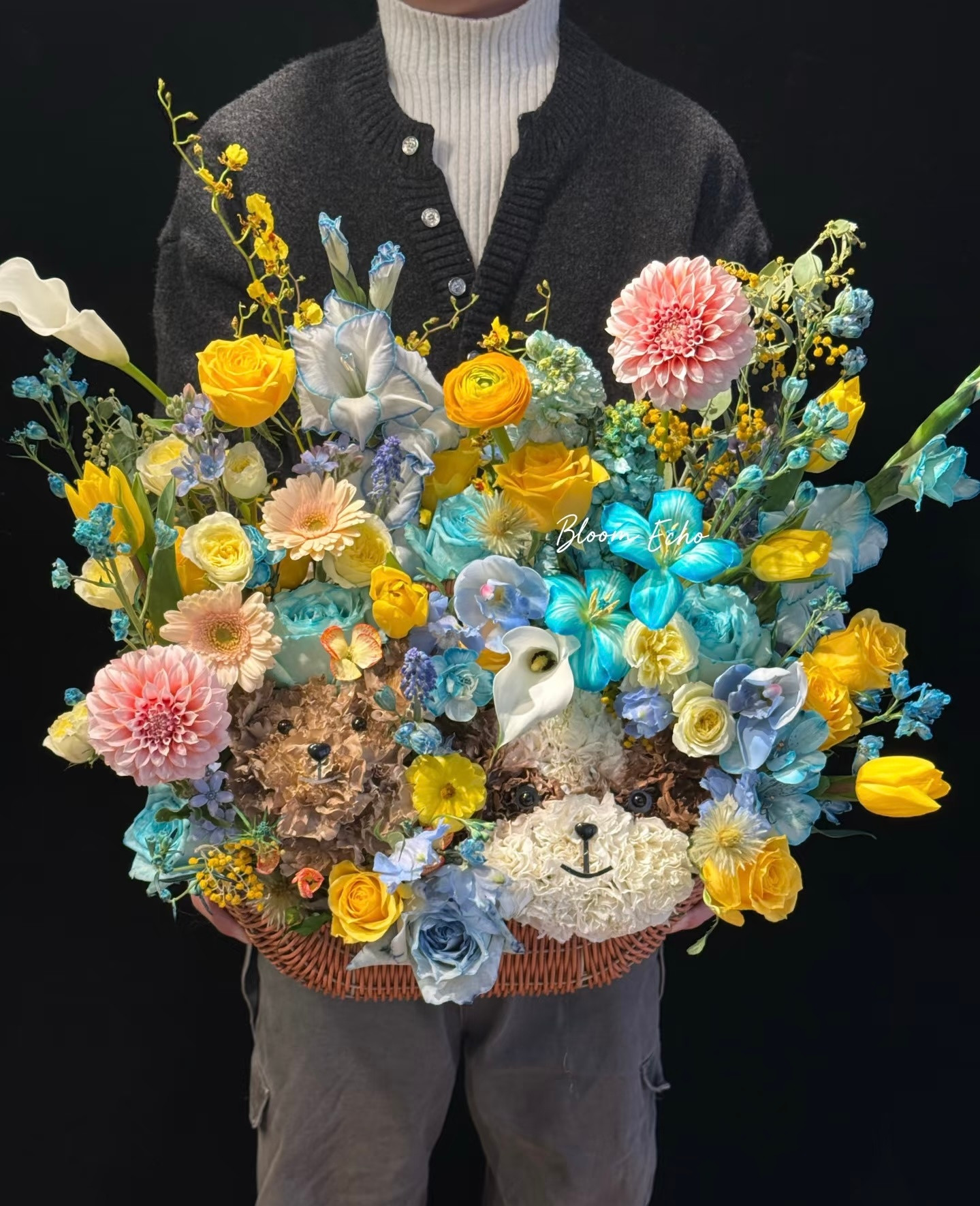 檀小呆与檀力球狗狗花篮好漂亮