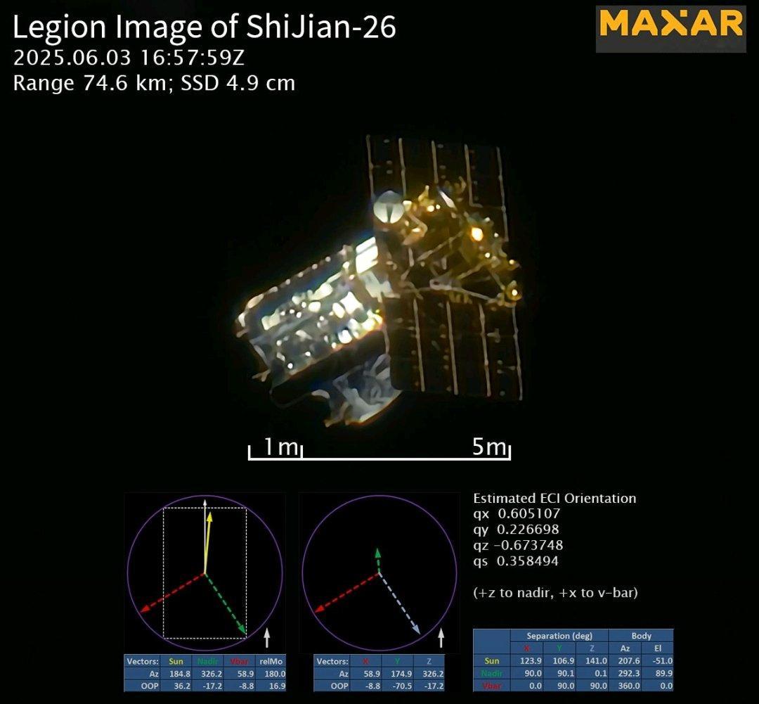 每天认识一件兵器美国公司Maxar的卫星拍摄的在轨的中国“实践二十六号“（Sh