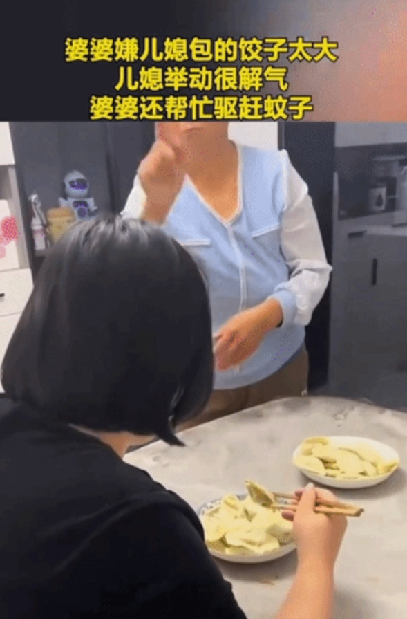 一女子包好饺子后，婆婆嫌饺子大了，女子便与婆婆争执了几句。婆婆顿时大发雷霆，情绪