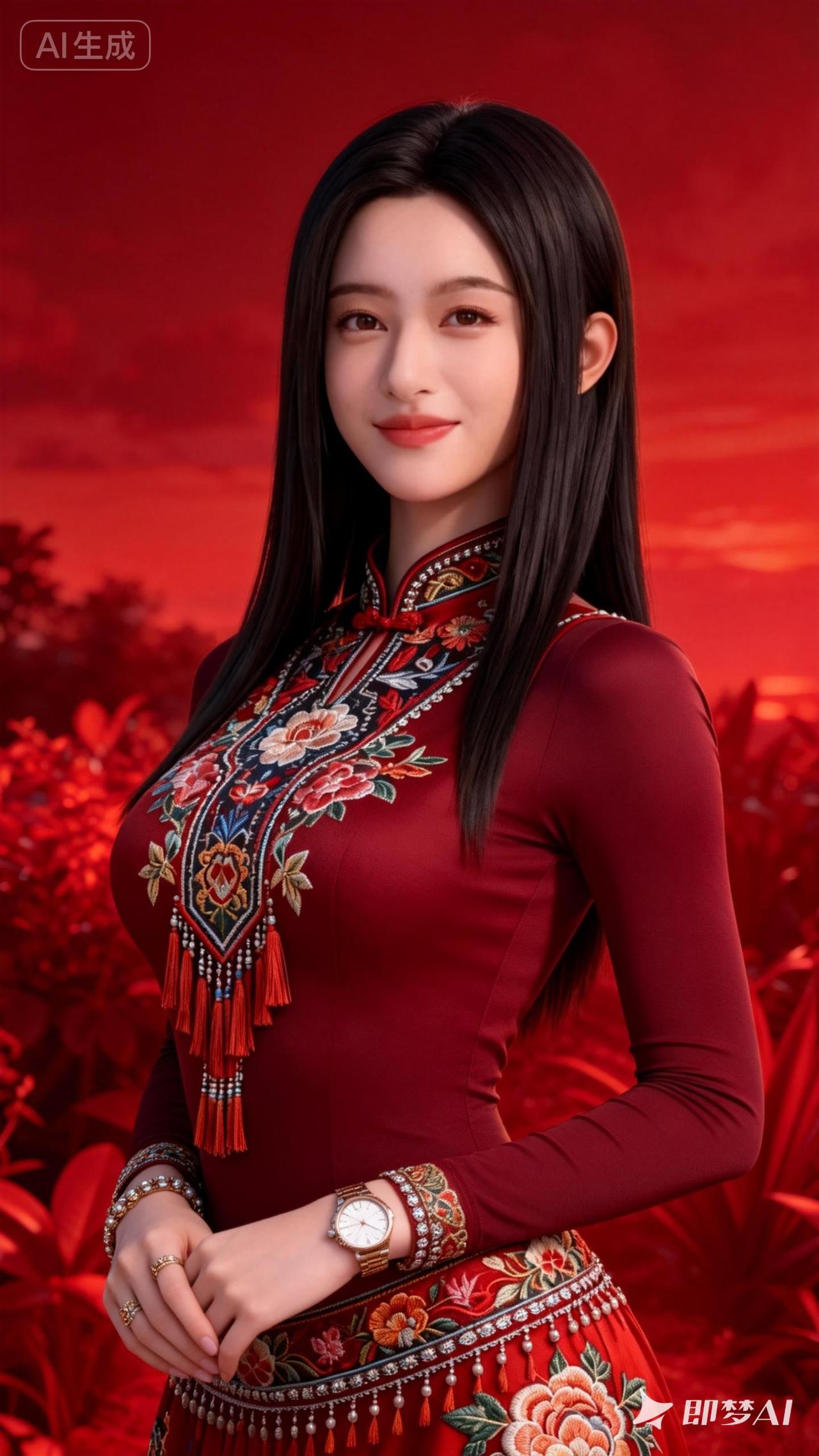 惊艳古风美女，红衣华服，韵味十足！