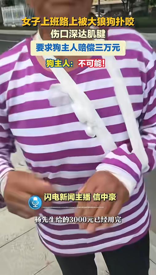 “哪有这样的道理！”5月31日报道，浙江诸暨，一女子骑车上班途中，被一条狼狗咬伤